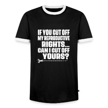 Reproduktive Rechte von Frauen - Feminism Pro-Choice - Männer Kontrast-T-Shirt - Schwarz/Weiß - Vorne - AI Model Female 172 light (172cm) & AI Model Male 178 light (178cm)