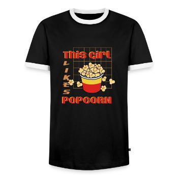 Mädchen mag Popcorn Leckerer Popcorn-Esser - Männer Kontrast-T-Shirt - Schwarz/Weiß - Vorne - AI Model Female 172 light (172cm) & AI Model Male 178 light (178cm)
