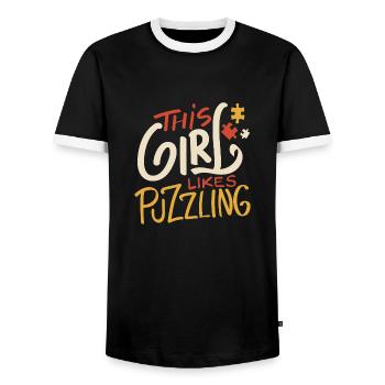 Girl Likes Puzzling Cute Saying Jigsaw Master - Men's Ringer Shirt - black/white - Front - AI Model Female 172 light (172cm) & AI Model Male 178 light (178cm)