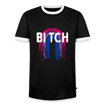 Bi tch Bisexuelle LGBTQ Bi Pride Petite amie LGBT - T-shirt contrasté Homme - noir/blanc - Devant - AI Model Female 172 light (172cm) & AI Model Male 178 light (178cm)