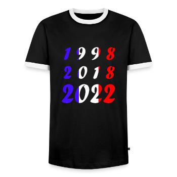 National team France Football World Cup - Men's Ringer Shirt - black/white - Front - AI Model Female 172 light (172cm) & AI Model Male 178 light (178cm)