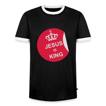 Citation de Jésus est roi - T-shirt contrasté Homme - noir/blanc - Devant - AI Model Female 172 light (172cm) & AI Model Male 178 light (178cm)