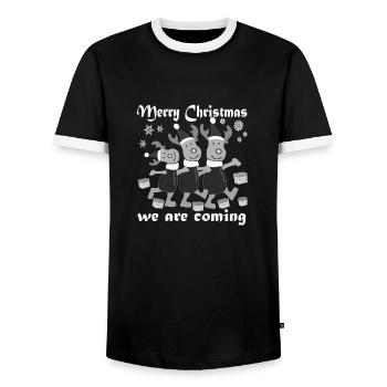 Joyeux Noël nous venons et apportons des cadeaux - T-shirt contrasté Homme - noir/blanc - Devant - AI Model Female 172 light (172cm) & AI Model Male 178 light (178cm)