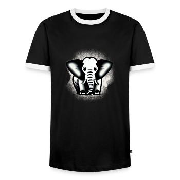 Kleiner Elefant Cartoon niedlich Liebe Abenteuer 1 - Männer Kontrast-T-Shirt - Schwarz/Weiß - Vorne - AI Model Female 172 light (172cm) & AI Model Male 178 light (178cm)