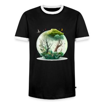 The miniature forest - Men's Ringer Shirt - black/white - Front - AI Model Female 172 light (172cm) & AI Model Male 178 light (178cm)