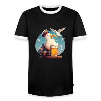 Lutsiger Captain Seagull avec de la bière - T-shirt contrasté Homme - noir/blanc - Devant - AI Model Female 172 light (172cm) & AI Model Male 178 light (178cm)