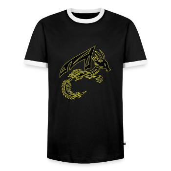 Dragon tribal noir et jaune - T-shirt contrasté Homme - noir/blanc - Devant - AI Model Female 172 light (172cm) & AI Model Male 178 light (178cm)