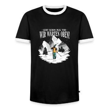 Skiing in the mountains - Men's Ringer Shirt - black/white - Front - AI Model Female 172 light (172cm) & AI Model Male 178 light (178cm)