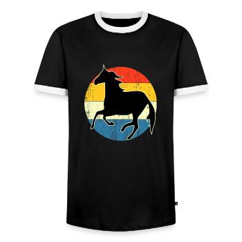 Vintage Retro Horse Sunset For Horse Lovers - Men's Ringer Shirt - black/white - Front - AI Model Female 172 light (172cm) & AI Model Male 178 light (178cm)