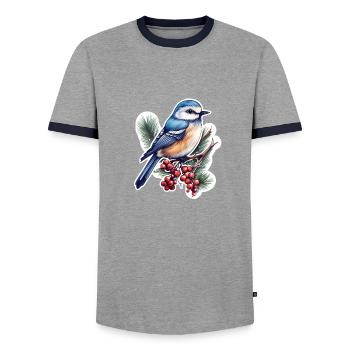 Spechtmeise Kleiber - Männer Kontrast-T-Shirt - Grau/Navy  - Vorne - AI Model Female 172 light (172cm) & AI Model Male 178 light (178cm)