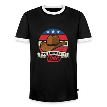 Line Dance Linedancing USA Country Fan - Gift - Men's Ringer Shirt - black/white - Front - AI Model Female 172 light (172cm) & AI Model Male 178 light (178cm)