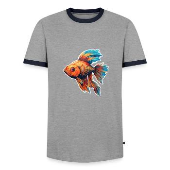 Fisch bunt - Männer Kontrast-T-Shirt - Grau/Navy  - Vorne - AI Model Female 172 light (172cm) & AI Model Male 178 light (178cm)