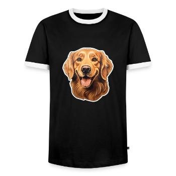 Golden Retriever Head - Men's Ringer Shirt - black/white - Front - AI Model Female 172 light (172cm) & AI Model Male 178 light (178cm)
