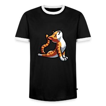 Yoga Namaste Katze - Männer Kontrast-T-Shirt - Schwarz/Weiß - Vorne - AI Model Female 172 light (172cm) & AI Model Male 178 light (178cm)