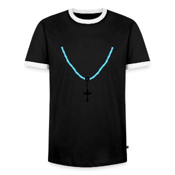 Chaîne croisée 02 - T-shirt contrasté Homme - noir/blanc - Devant - AI Model Female 172 light (172cm) & AI Model Male 178 light (178cm)