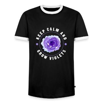 keep calm and grow violets Design for a messages - Men's Ringer Shirt - black/white - Front - AI Model Female 172 light (172cm) & AI Model Male 178 light (178cm)