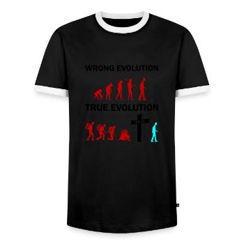 Jésus de la véritable évolution - T-shirt contrasté Homme - noir/blanc - Devant - AI Model Female 172 light (172cm) & AI Model Male 178 light (178cm)
