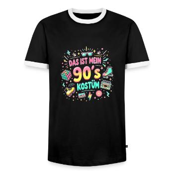 90s Theme Party 90s Costume - I love the 90s - Men's Ringer Shirt - black/white - Front - AI Model Female 172 light (172cm) & AI Model Male 178 light (178cm)