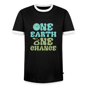 One Earth One Chance Earth Day Environmental Plane - Men's Ringer Shirt - black/white - Front - AI Model Female 172 light (172cm) & AI Model Male 178 light (178cm)