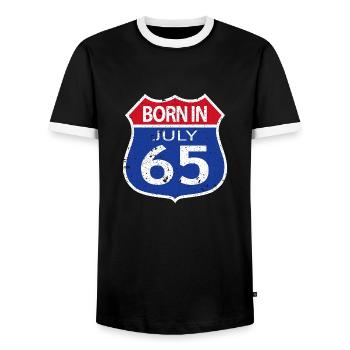 Geboren im Juli 1965 - Männer Kontrast-T-Shirt - Schwarz/Weiß - Vorne - AI Model Female 172 light (172cm) & AI Model Male 178 light (178cm)