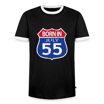 Geboren im Juli 1955 - Männer Kontrast-T-Shirt - Schwarz/Weiß - Vorne - AI Model Female 172 light (172cm) & AI Model Male 178 light (178cm)