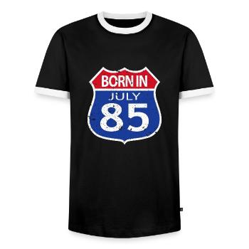 Geboren im Juli 1985 - Männer Kontrast-T-Shirt - Schwarz/Weiß - Vorne - AI Model Female 172 light (172cm) & AI Model Male 178 light (178cm)