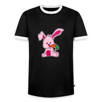 Flach Design Kaninchen liebt Karotte rosa süss - Männer Kontrast-T-Shirt - Schwarz/Weiß - Vorne - AI Model Female 172 light (172cm) & AI Model Male 178 light (178cm)