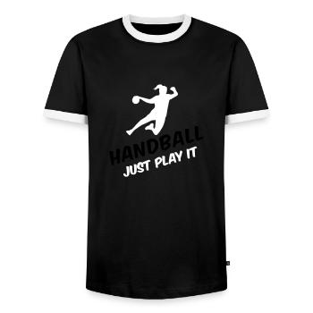 Handball - Just play it - Männer Kontrast-T-Shirt - Schwarz/Weiß - Vorne - AI Model Female 172 light (172cm) & AI Model Male 178 light (178cm)