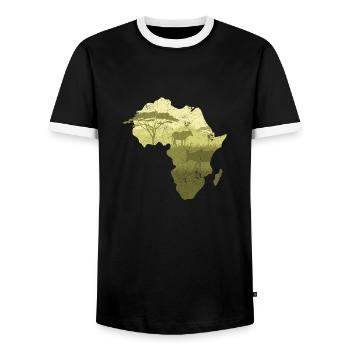 SOUTH AFRICA SOUTH ANIMALS NATURE COLORS AFRICA MOTIF - Men's Ringer Shirt - black/white - Front - AI Model Female 172 light (172cm) & AI Model Male 178 light (178cm)