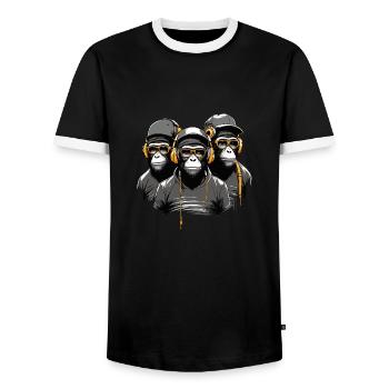 Ape Squad - Cooles AffenTrio mit Sonnenbrille - Männer Kontrast-T-Shirt - Schwarz/Weiß - Vorne - AI Model Female 172 light (172cm) & AI Model Male 178 light (178cm)