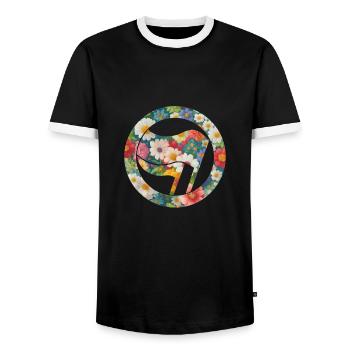 Antifa und Blumen - Männer Kontrast-T-Shirt - Schwarz/Weiß - Vorne - AI Model Female 172 light (172cm) & AI Model Male 178 light (178cm)