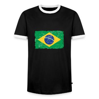 Brazil Vintage Flag - T-shirt contrasté Homme - noir/blanc - Devant - AI Model Female 172 light (172cm) & AI Model Male 178 light (178cm)