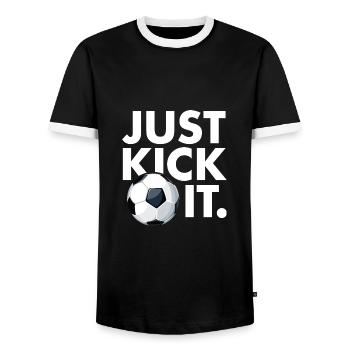 Just Kick It - Men's Ringer Shirt - black/white - Front - AI Model Female 172 light (172cm) & AI Model Male 178 light (178cm)