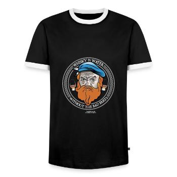 Whisky Is Water Highlander Celtic Design - Men's Ringer Shirt - black/white - Front - AI Model Female 172 light (172cm) & AI Model Male 178 light (178cm)