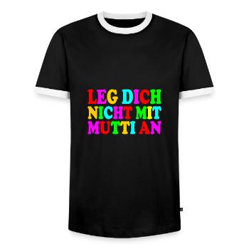 Leg dich nicht mit mutti an - Männer Kontrast-T-Shirt - Schwarz/Weiß - Vorne - AI Model Female 172 light (172cm) & AI Model Male 178 light (178cm)