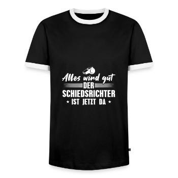 Schiedsrichter Pfeife Fußball Schiri Geschenkidee - Männer Kontrast-T-Shirt - Schwarz/Weiß - Vorne - AI Model Female 172 light (172cm) & AI Model Male 178 light (178cm)