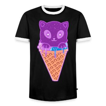 Crème glacée pour chat Crème glacée - T-shirt contrasté Homme - noir/blanc - Devant - AI Model Female 172 light (172cm) & AI Model Male 178 light (178cm)