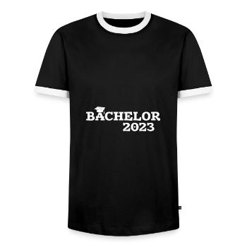 Bachelor 2023 Bachelorprüfung Uni Abschluss - Männer Kontrast-T-Shirt - Schwarz/Weiß - Vorne - AI Model Female 172 light (172cm) & AI Model Male 178 light (178cm)