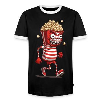 Creepy Popcorn Monster Halloween Movie Night - Men's Ringer Shirt - black/white - Front - AI Model Female 172 light (172cm) & AI Model Male 178 light (178cm)