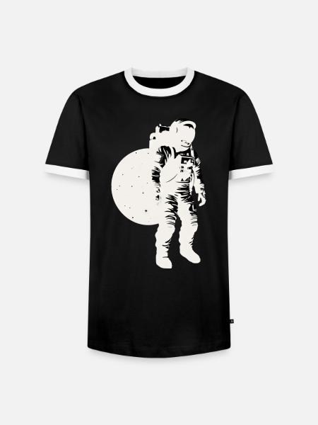 Astronaut silhouette white, moon background - Men's Ringer Shirt - black/white