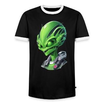 Alien Portrait: Intriguing face from an attached - Men's Ringer Shirt - black/white - Front - AI Model Female 172 light (172cm) & AI Model Male 178 light (178cm)