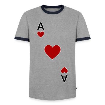 Spielkarte Herz Ass - Männer Kontrast-T-Shirt - Grau/Navy  - Vorne - AI Model Female 172 light (172cm) & AI Model Male 178 light (178cm)