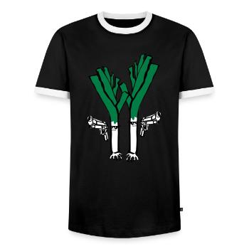 Lauch Fiction - Männer Kontrast-T-Shirt - Schwarz/Weiß - Vorne - AI Model Female 172 light (172cm) & AI Model Male 178 light (178cm)