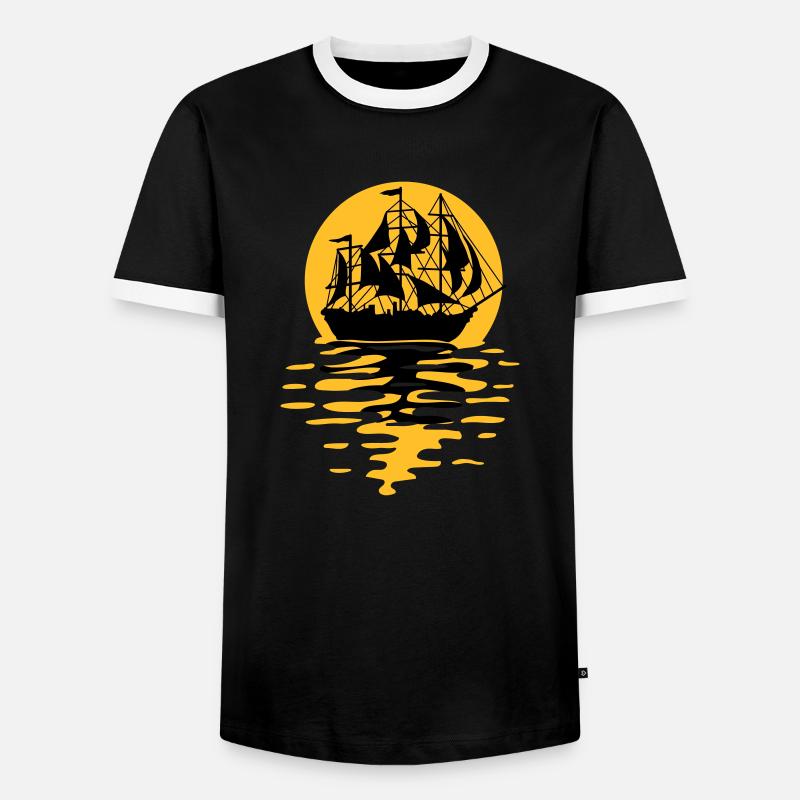 Sailing ship silhouette design - Men's Ringer Shirt - black/white