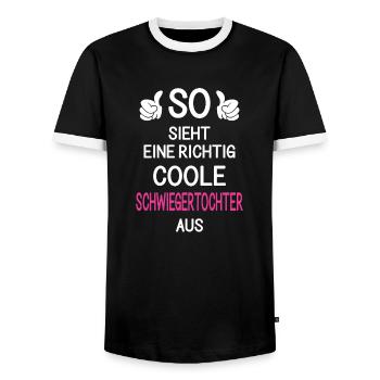 So sieht eine richtig coole Schwiegertochter aus - Männer Kontrast-T-Shirt - Schwarz/Weiß - Vorne - AI Model Female 172 light (172cm) & AI Model Male 178 light (178cm)