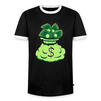 Money Sack Notes - Men's Ringer Shirt - black/white - Front - AI Model Female 172 light (172cm) & AI Model Male 178 light (178cm)