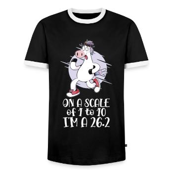 26.2 Meilen Marathon - Marathonläufer - Männer Kontrast-T-Shirt - Schwarz/Weiß - Vorne - AI Model Female 172 light (172cm) & AI Model Male 178 light (178cm)