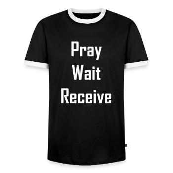Pray Wait Receive - dein Herz schlägt für Jesus - Männer Kontrast-T-Shirt - Schwarz/Weiß - Vorne - AI Model Female 172 light (172cm) & AI Model Male 178 light (178cm)