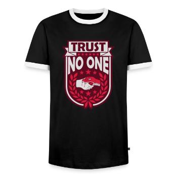 trust no one quote - Men's Ringer Shirt - black/white - Front - AI Model Female 172 light (172cm) & AI Model Male 178 light (178cm)