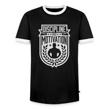 Citation de discipline sur la motivation - T-shirt contrasté Homme - noir/blanc - Devant - AI Model Female 172 light (172cm) & AI Model Male 178 light (178cm)